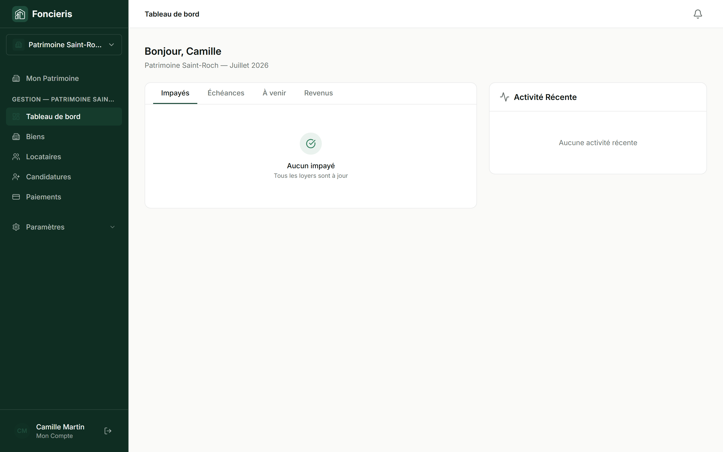 Tableau de bord réel de Foncieris Gestion